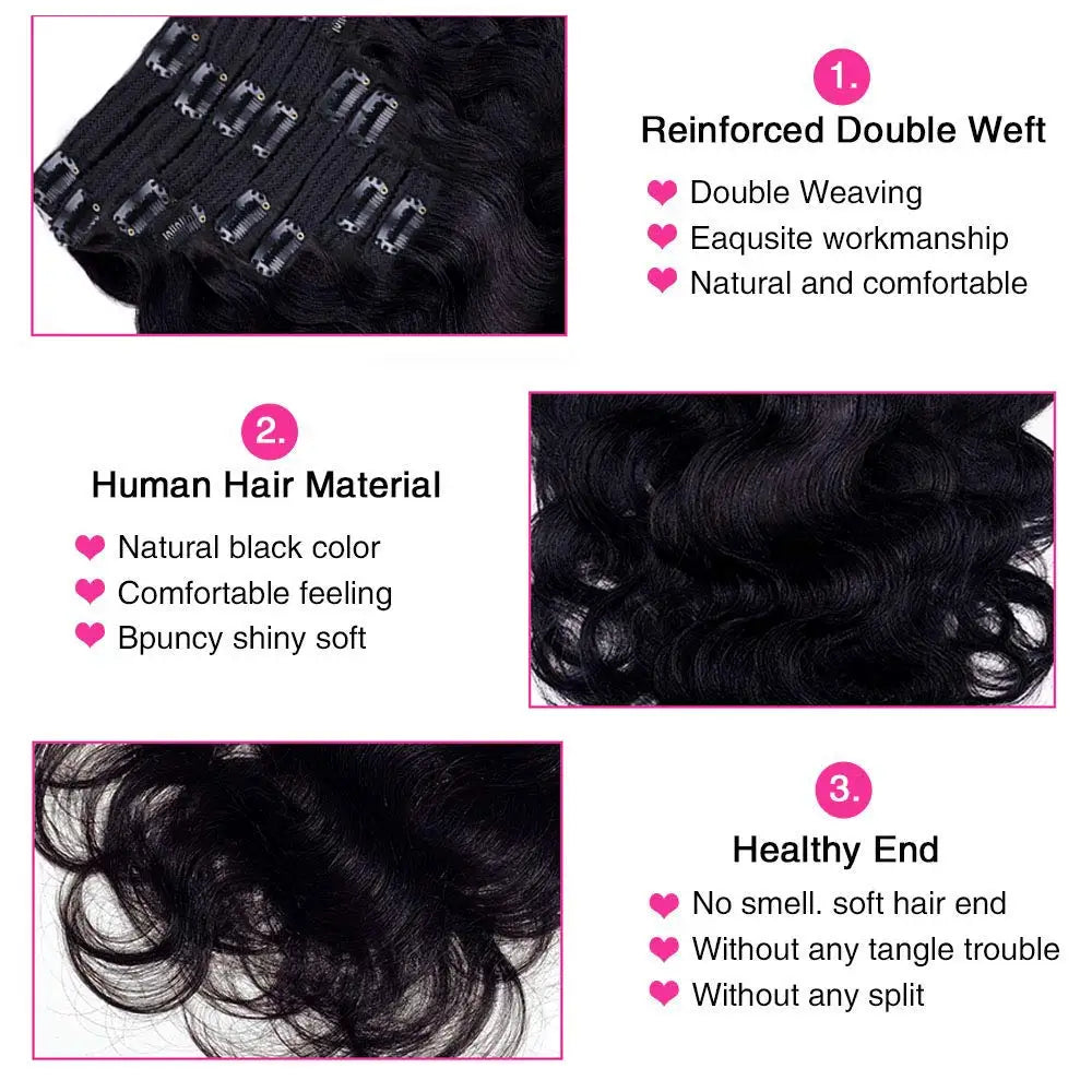 Extensions Clips Body Wave Remy Noires 8Pcs – CLEVI Paris