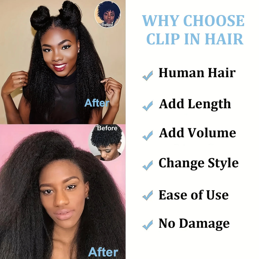 Extensions Clips Kinky Straight Remy Noires – CLEVI Paris