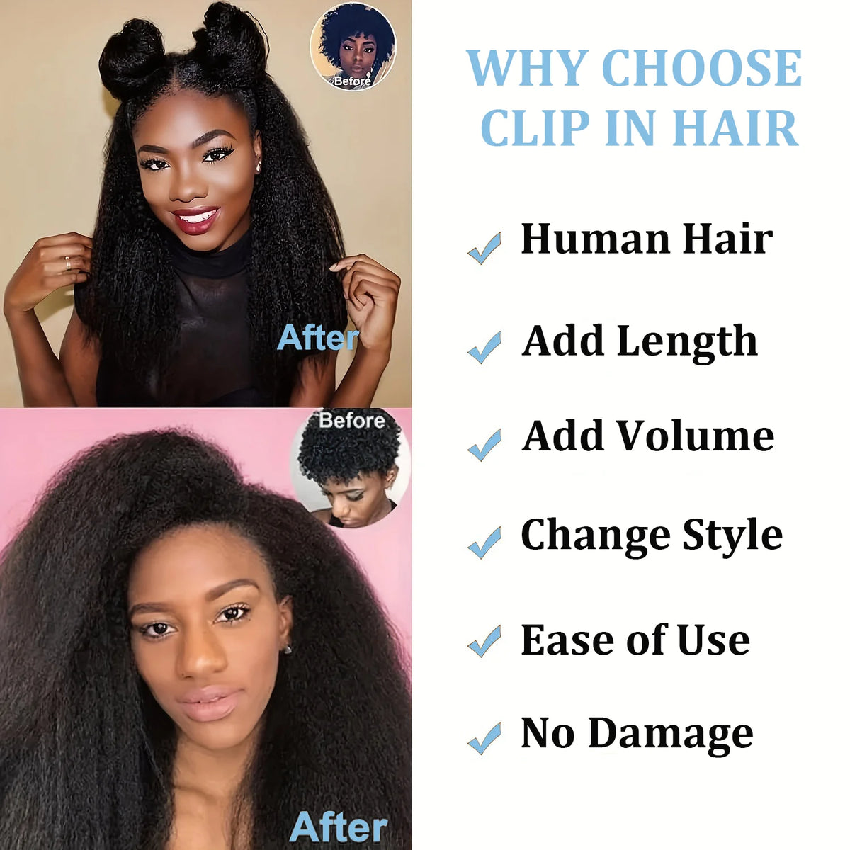 Extensions Clips Kinky Straight Remy Noires – CLEVI Paris