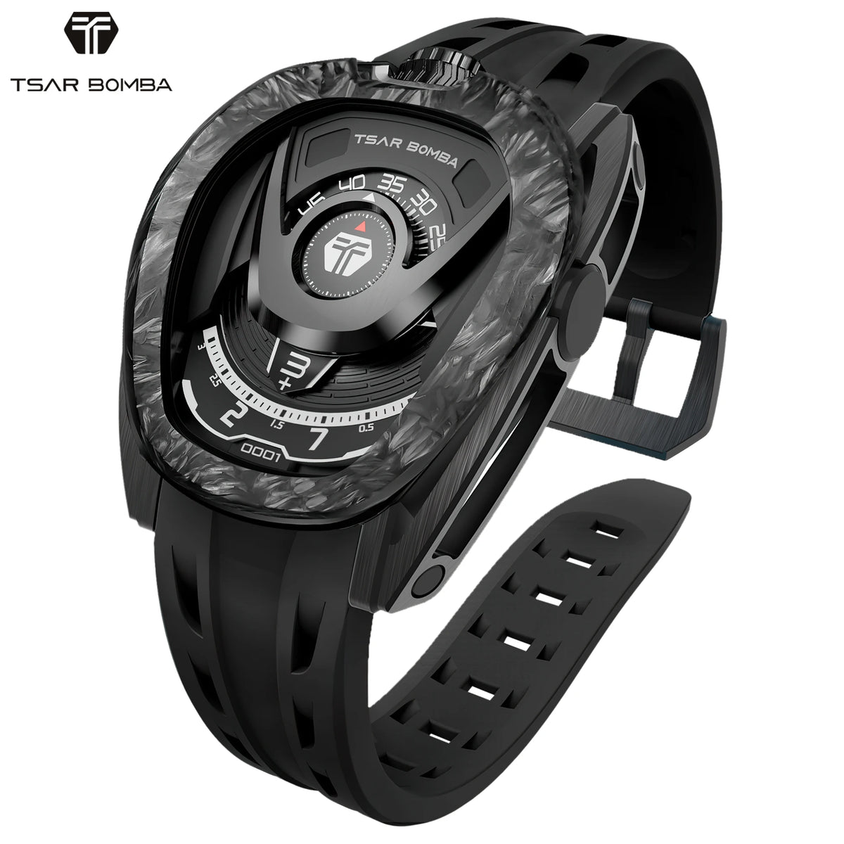 Montre Homme Automatique TSAR BOMBA TB8213A – Mouvement Japonais Verre Saphir Étanche 100m Lunette Carbone – CLEVI Paris