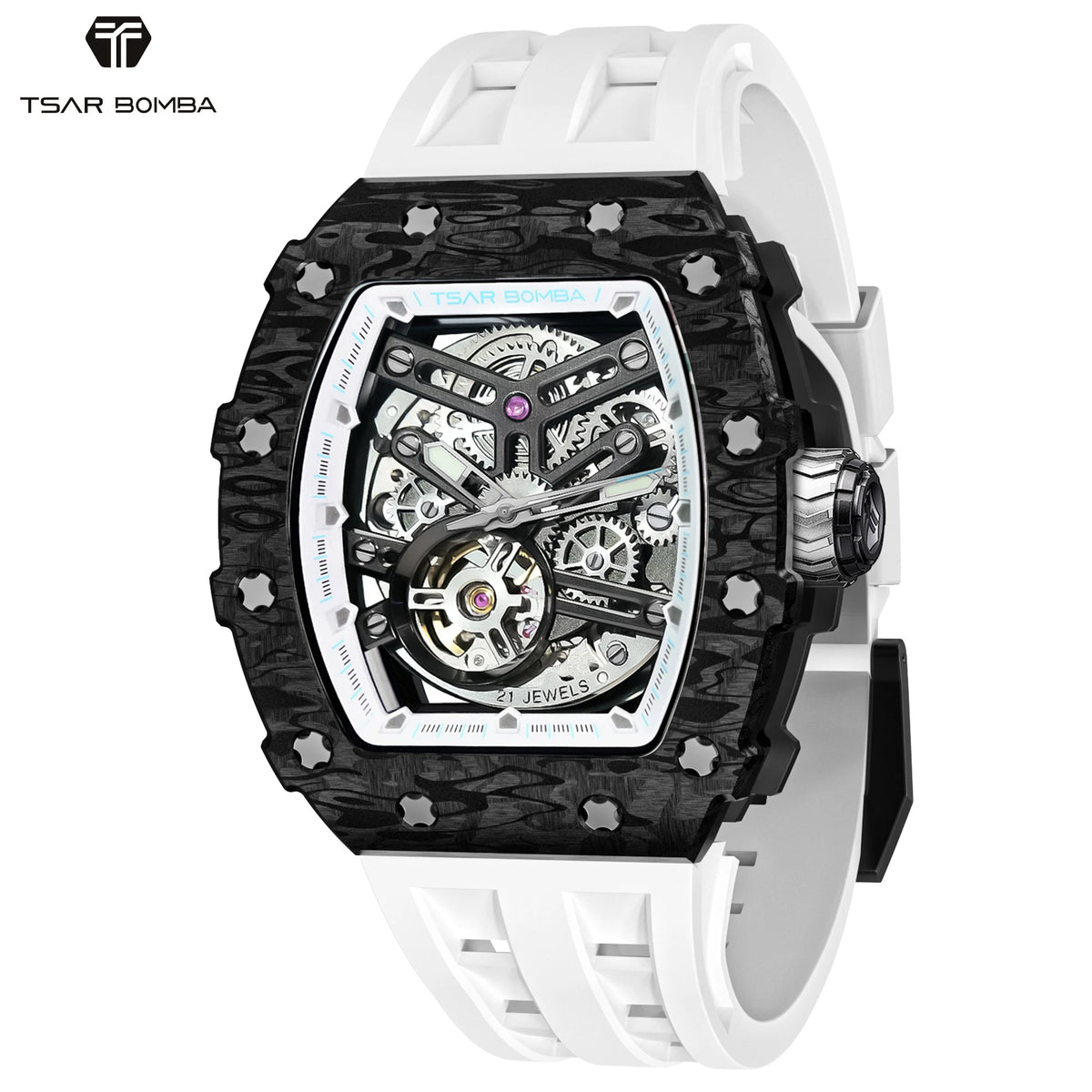 TSAR BOMBA TB8208CF Montre Homme Automatique Squelette Saphir Carbone – CLEVI Paris