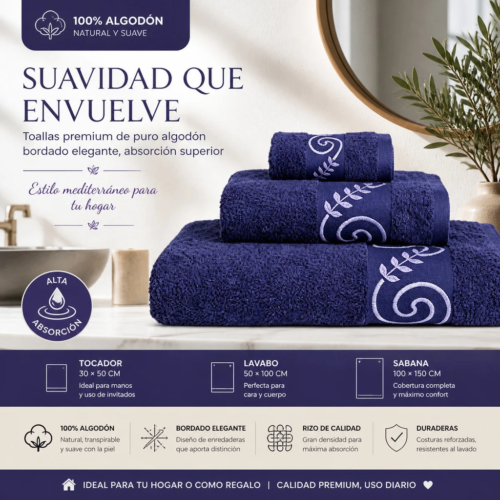 Lot de 3 serviettes de bain en coton – CLEVI Paris