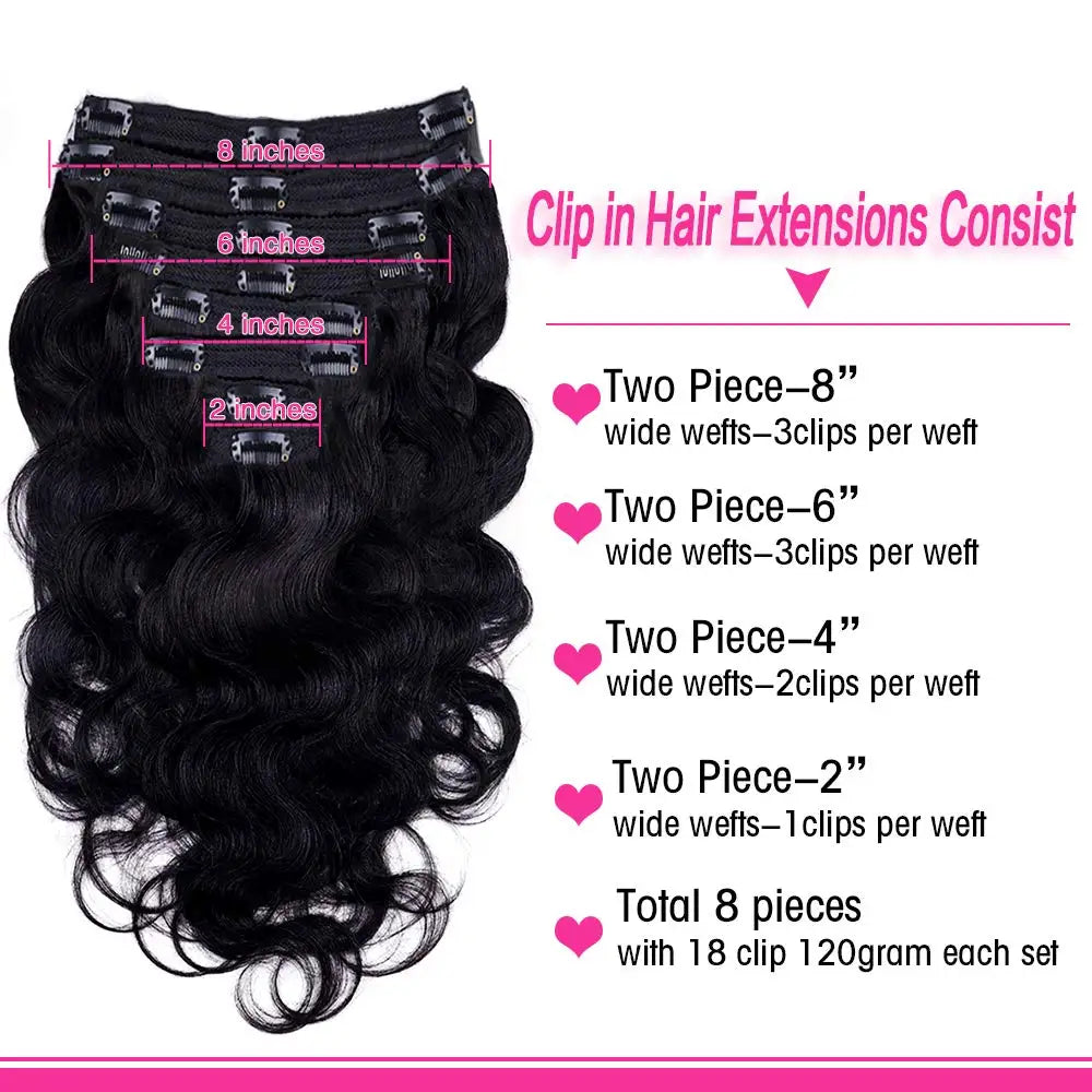 Extensions Clips Body Wave Remy Noires 8Pcs – CLEVI Paris