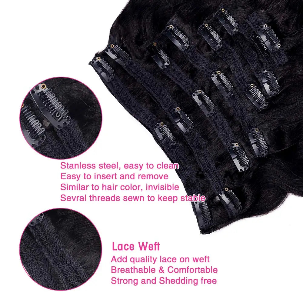 Extensions Clips Body Wave Remy Noires 8Pcs – CLEVI Paris