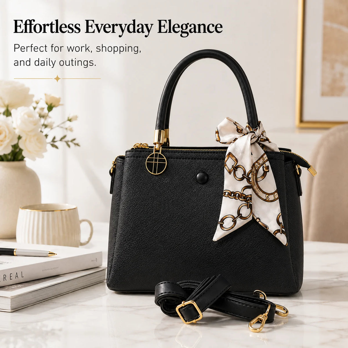 Sac Cabas Femme Bicolore PU Foulard Grande Capacité – CLEVI Paris