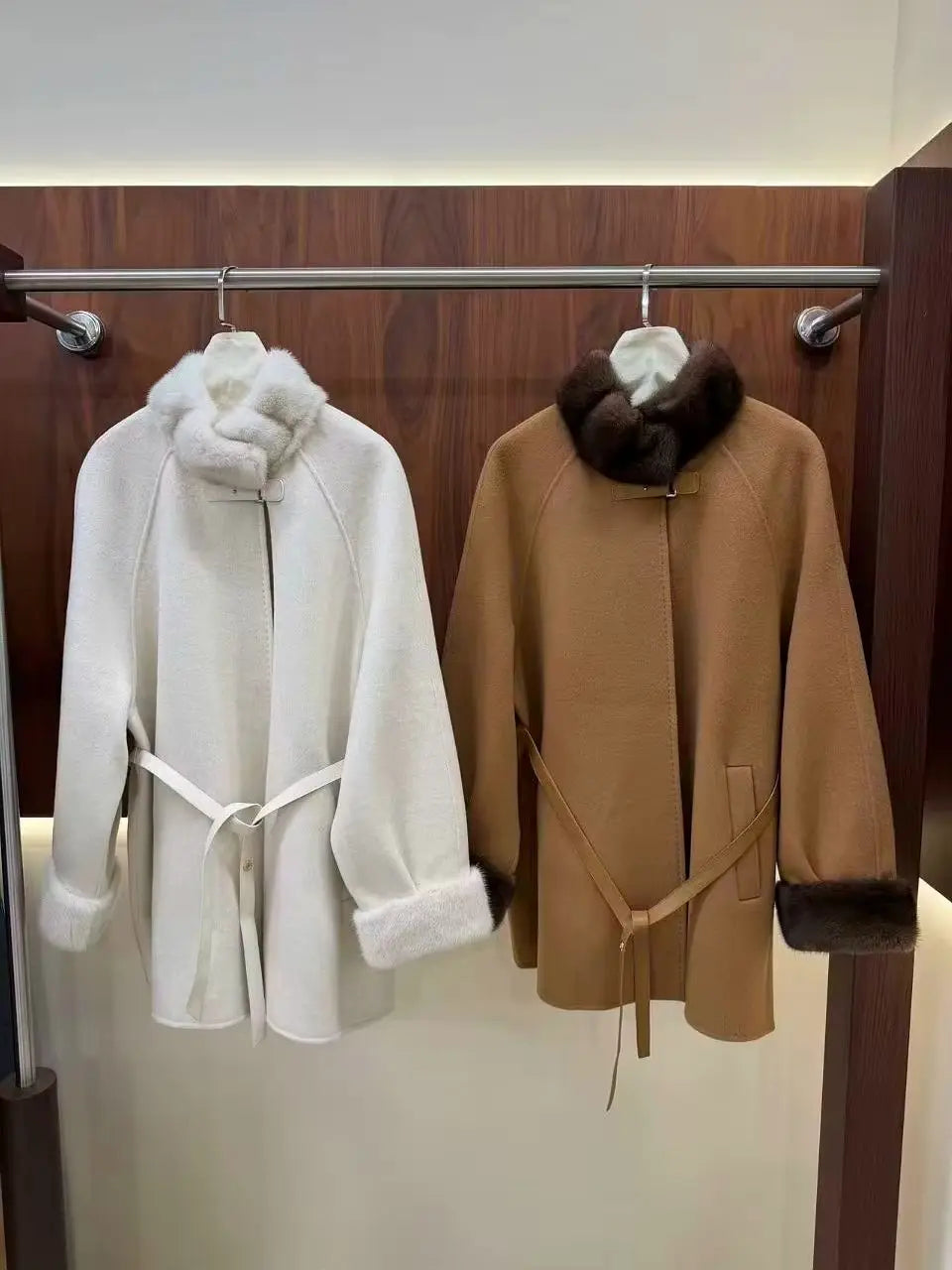 Manteau femme laine et cachemire, col vison – CLEVI Paris