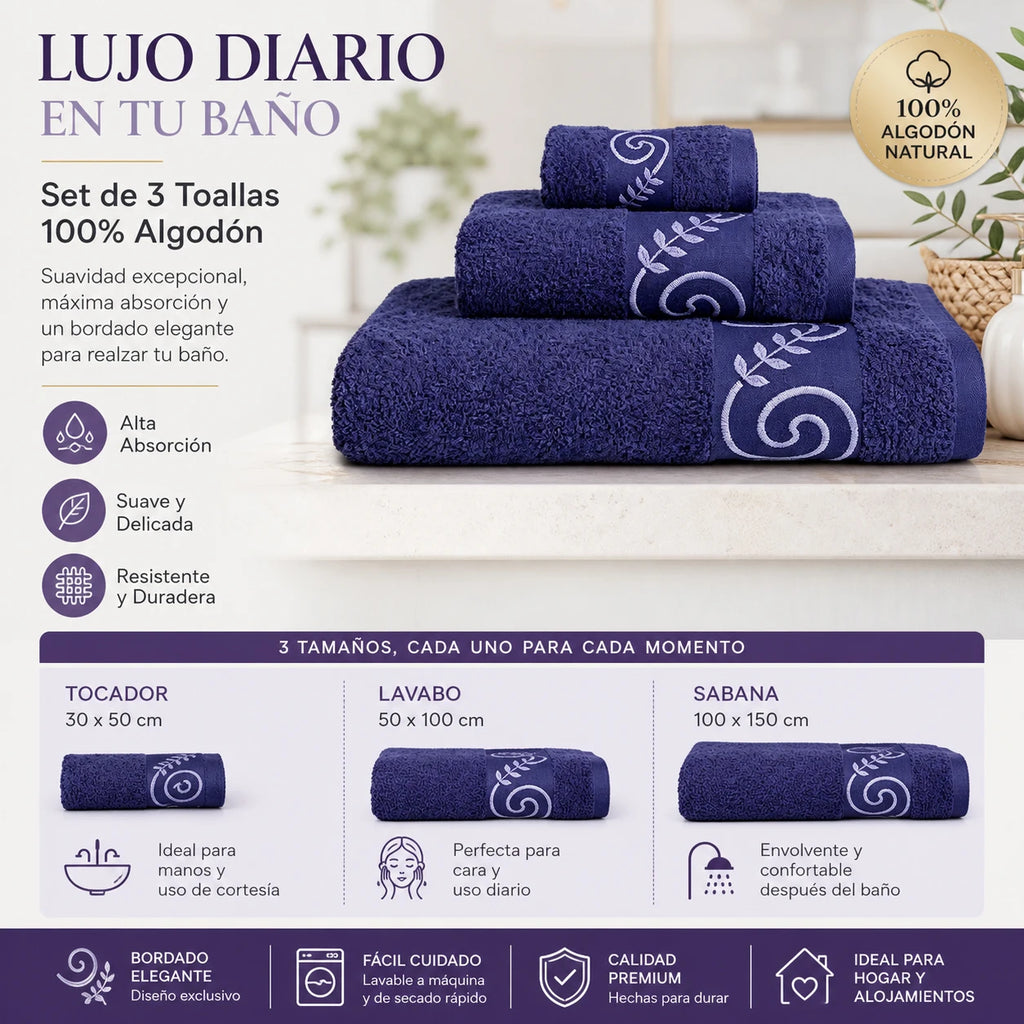 Lot de 3 serviettes de bain en coton – CLEVI Paris