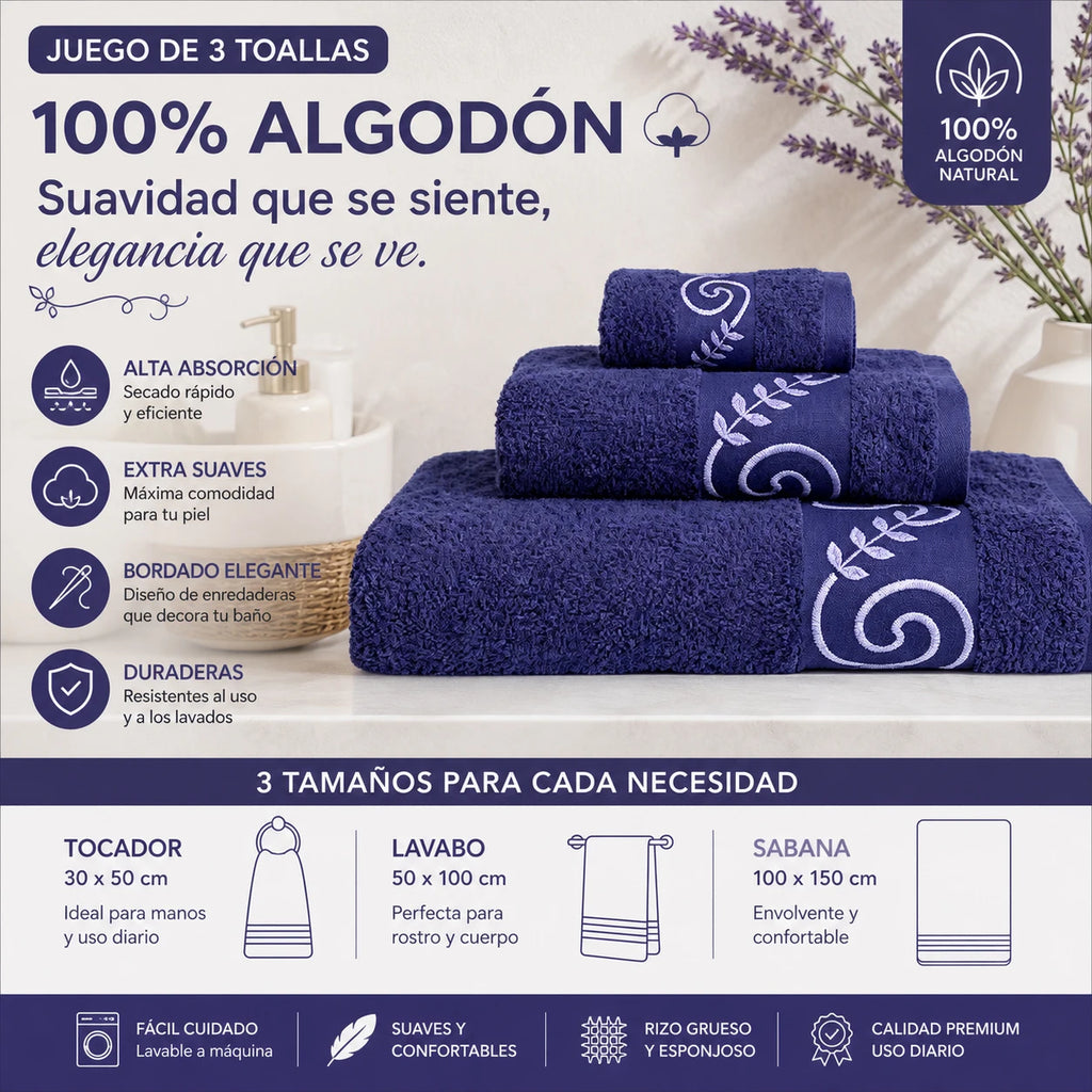 Lot de 3 serviettes de bain en coton – CLEVI Paris