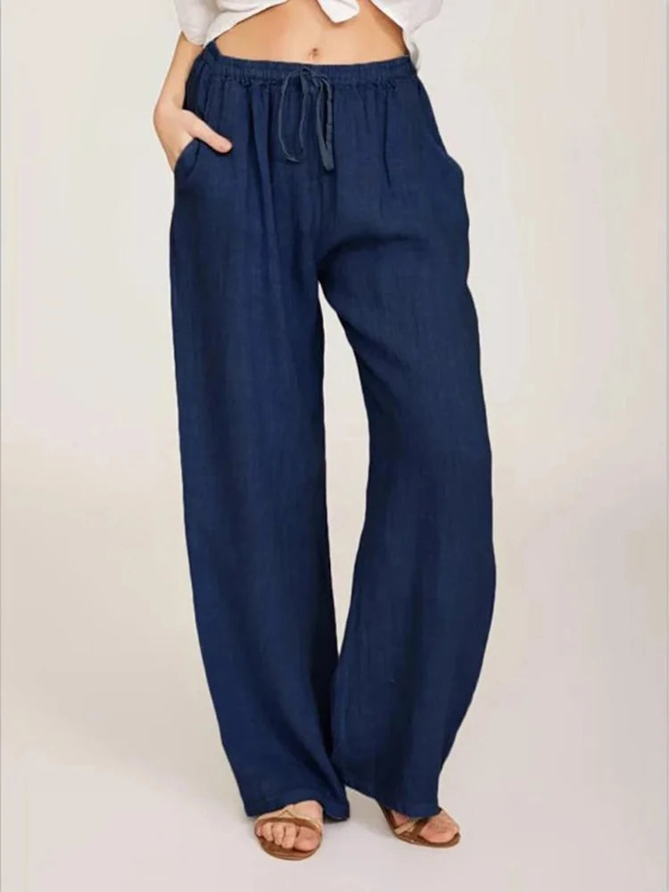 Pantalon femme uni à jambes larges – CLEVI Paris