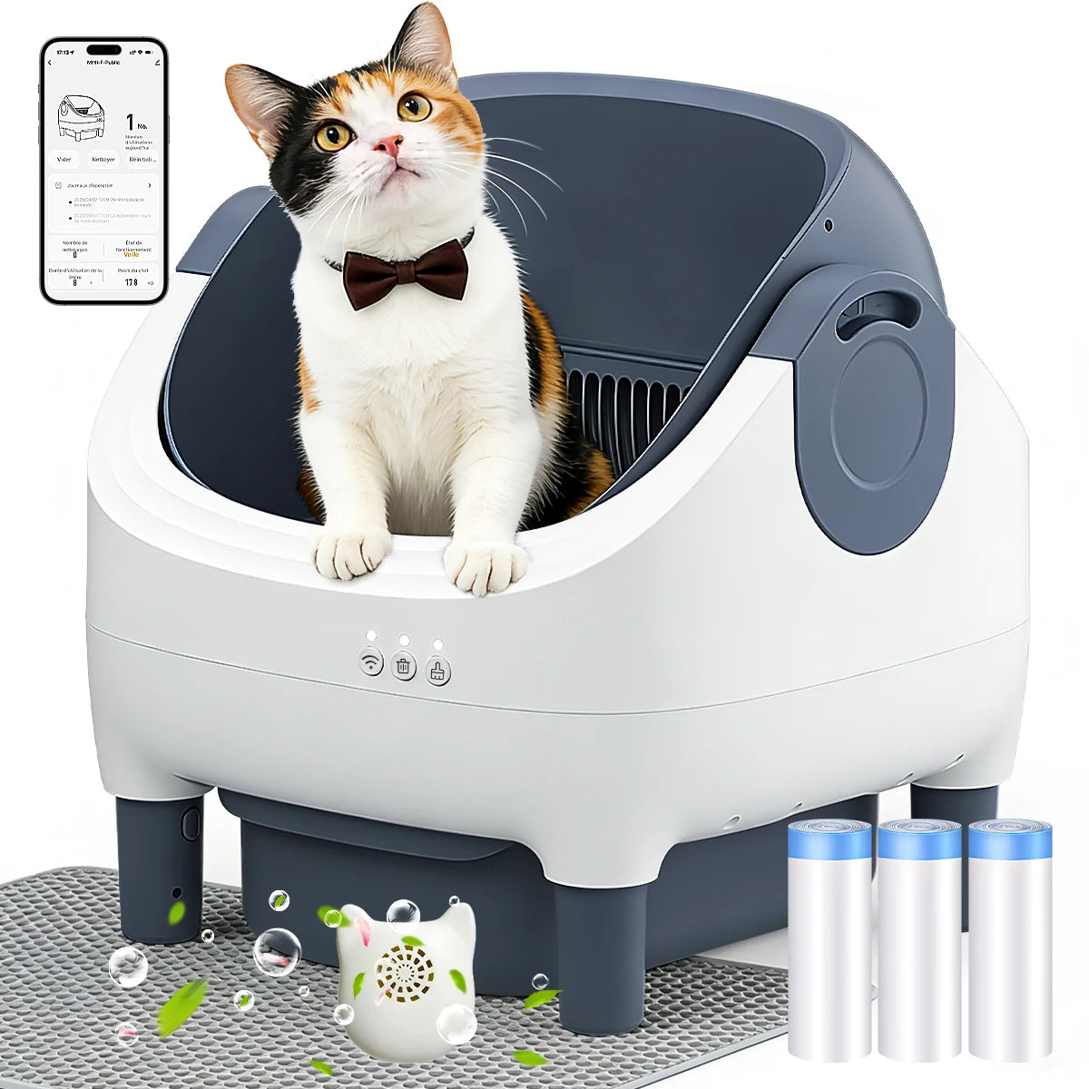 Litière autonettoyante semi-fermée pour chat – CLEVI Paris