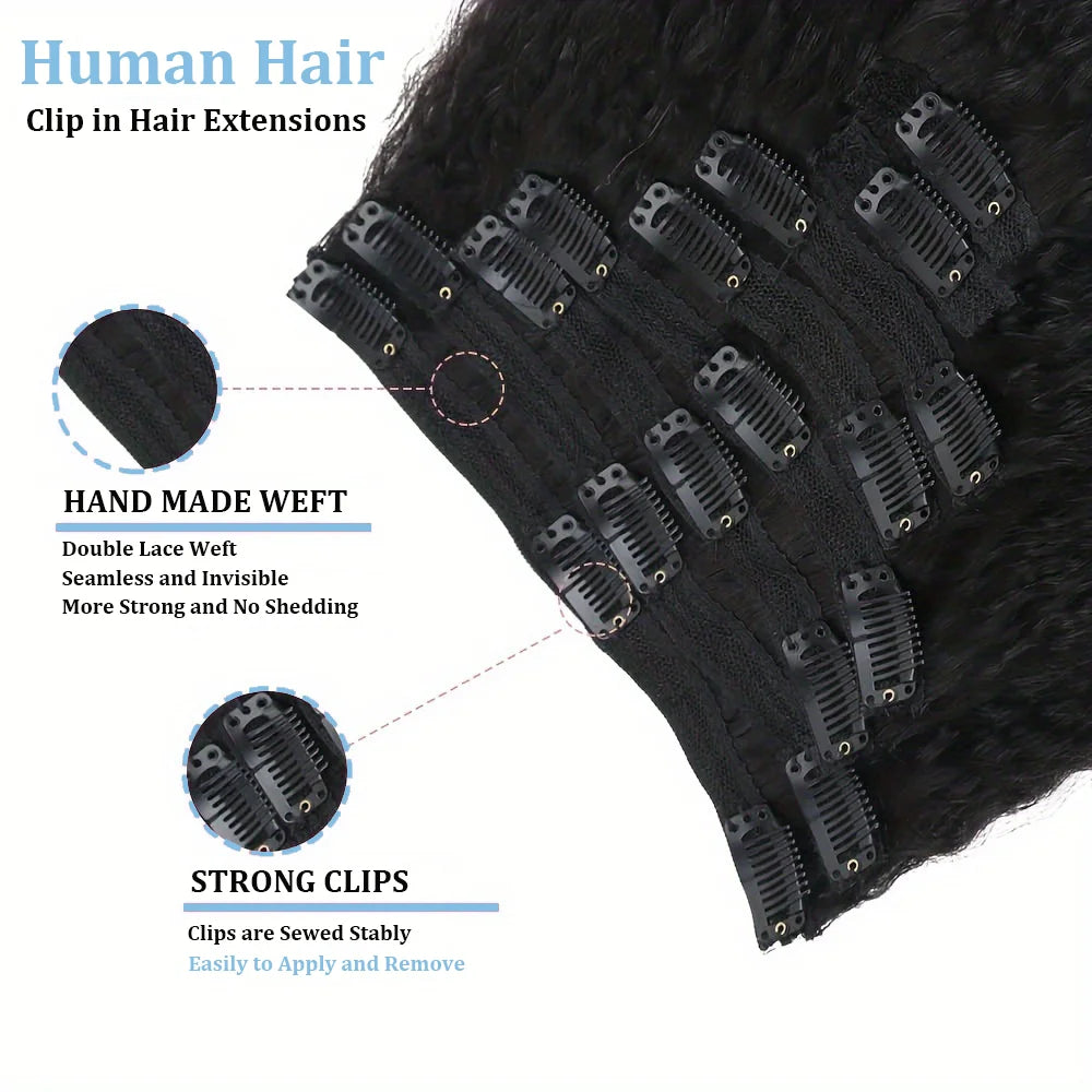 Extensions Clips Kinky Straight Remy Noires – CLEVI Paris