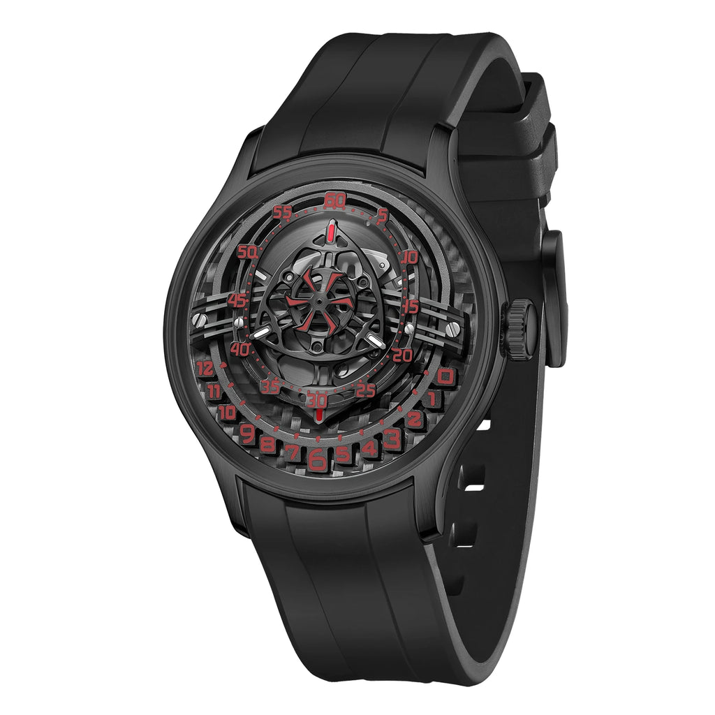 Montre Homme Automatique Cadran Rotor Fibre de Carbone Lumineux Silicone Oblvlo BLM-ROTOR – CLEVI Paris
