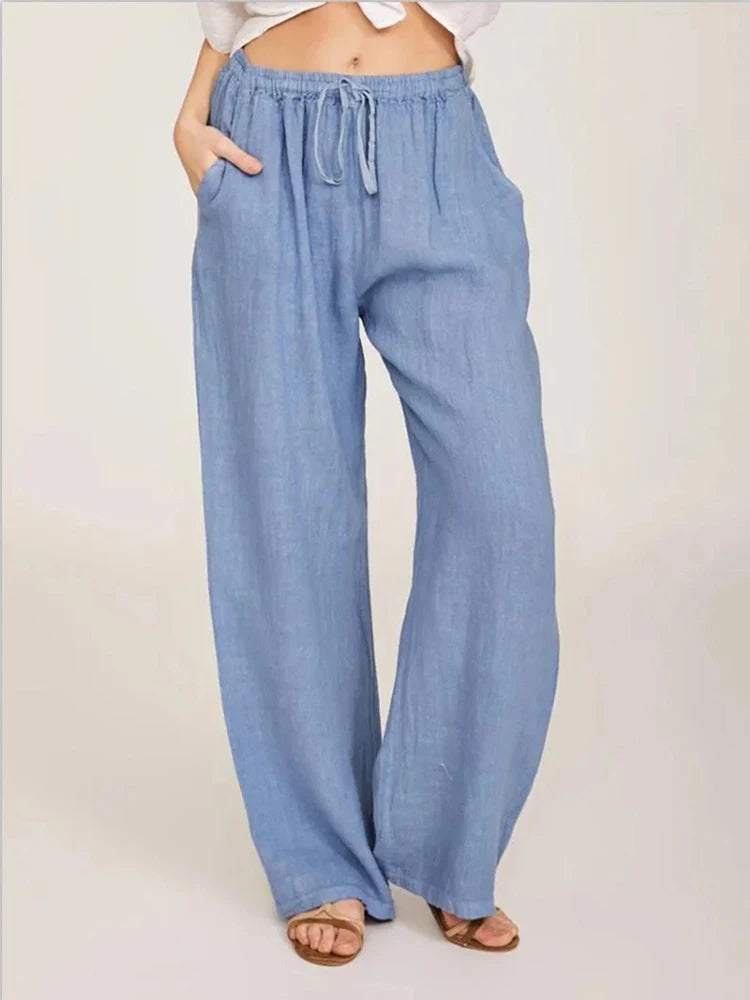 Pantalon femme uni à jambes larges – CLEVI Paris