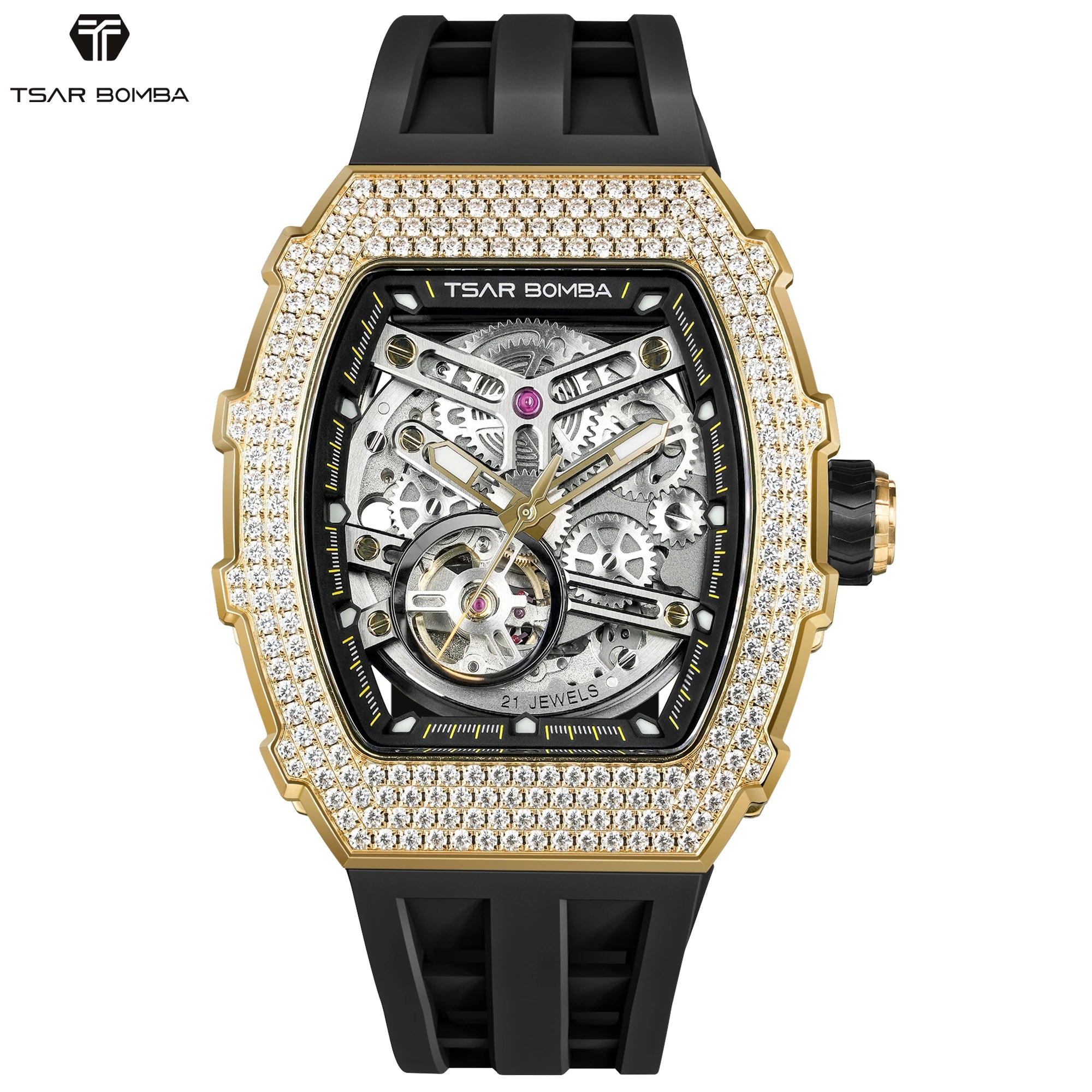 Montre Homme TSAR BOMBA TB8208D – Automatique Miyota, Squelette Tourbillon, Verre Saphir, Boîtier Tonneau Acier 316L, Étanche 5 ATM – CLEVI Paris