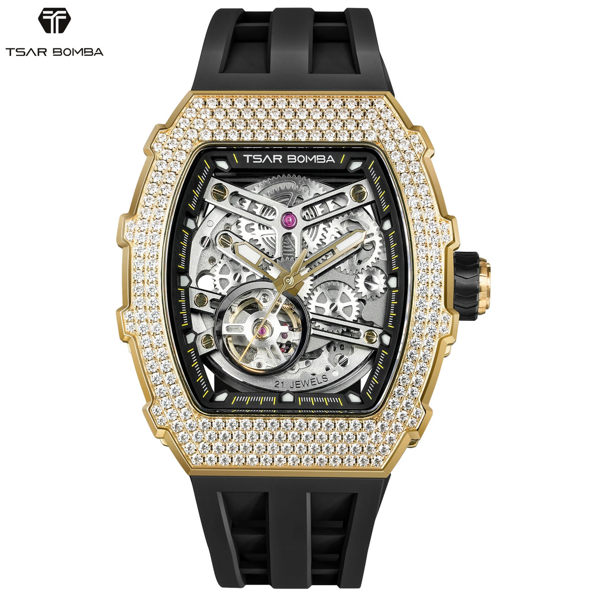 Montre Homme Automatique TSAR BOMBA TB8208D – Miyota Squelette Zircone Verre Saphir Étanche 50m – CLEVI Paris