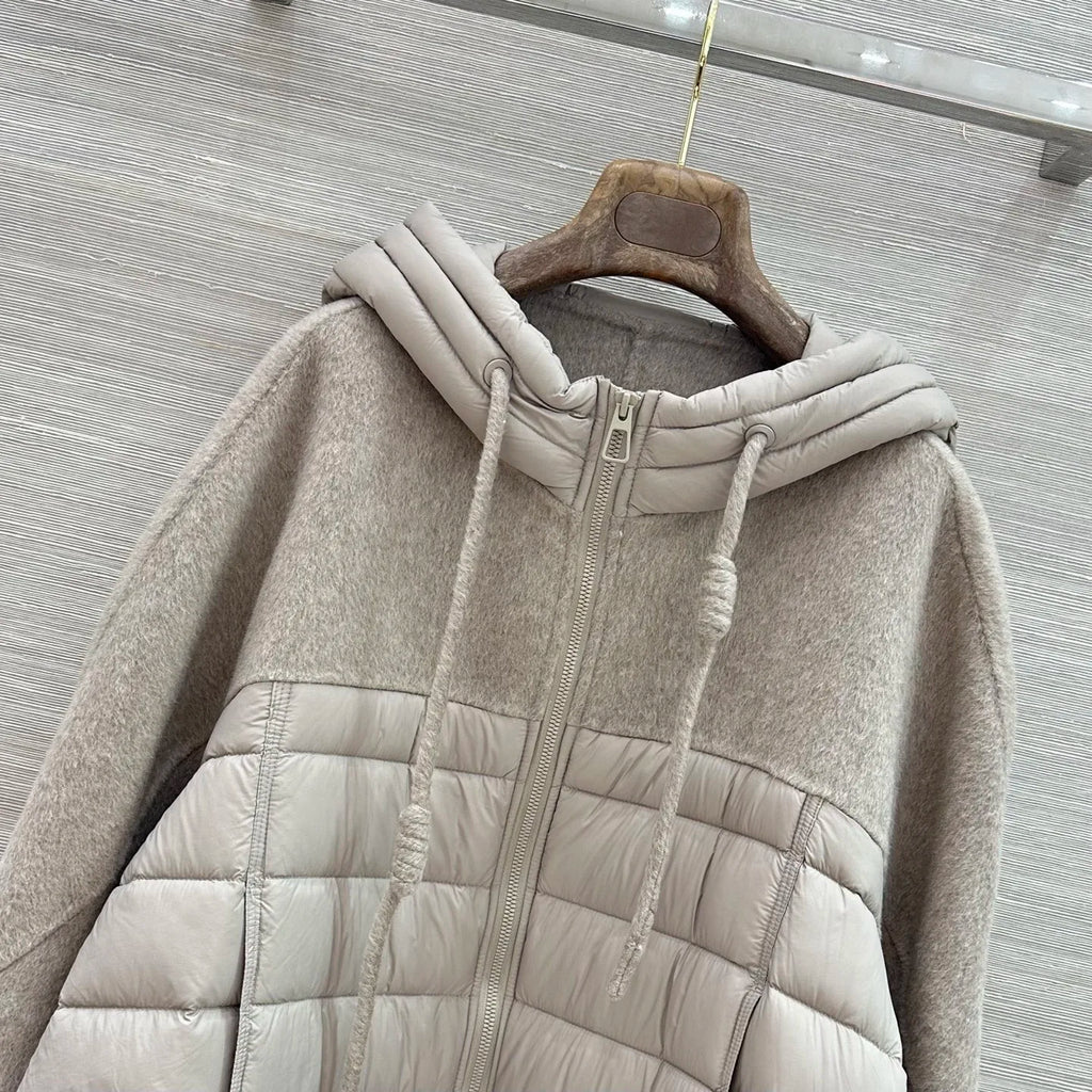 Veste femme à capuche et empiècements matelassés – CLEVI Paris