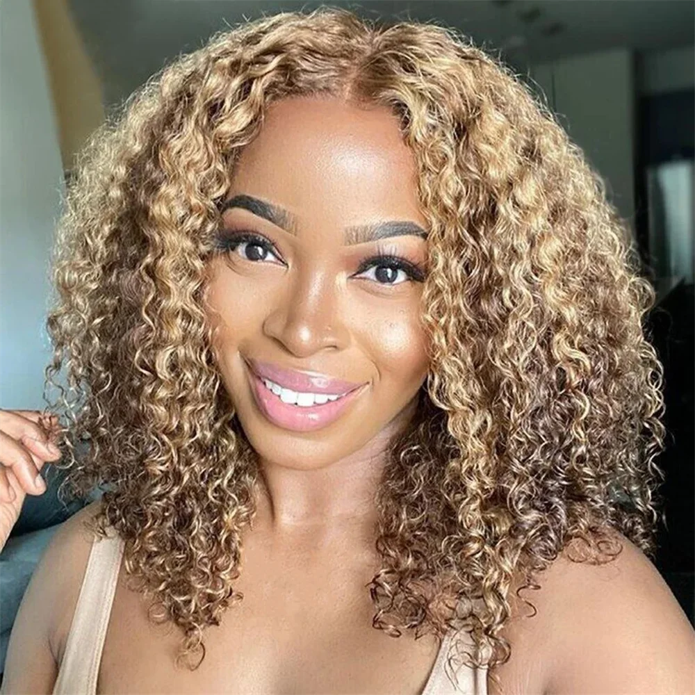 Perruque Bob Courte Deep Wave Lace Frontale 13x4 Blonde Miel P4/27 – CLEVI Paris