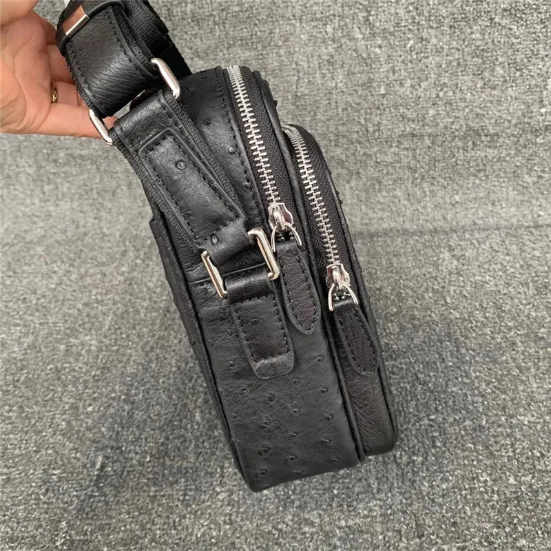 Sac Bandoulière Homme Peau d'Autruche Véritable Noir – CLEVI Paris