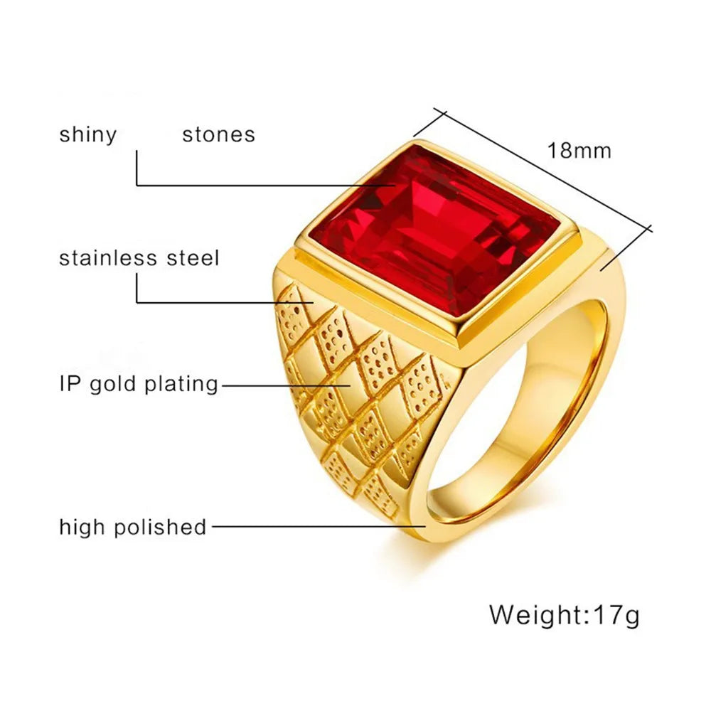 Bague homme carrée dorée effet rubis – CLEVI Paris