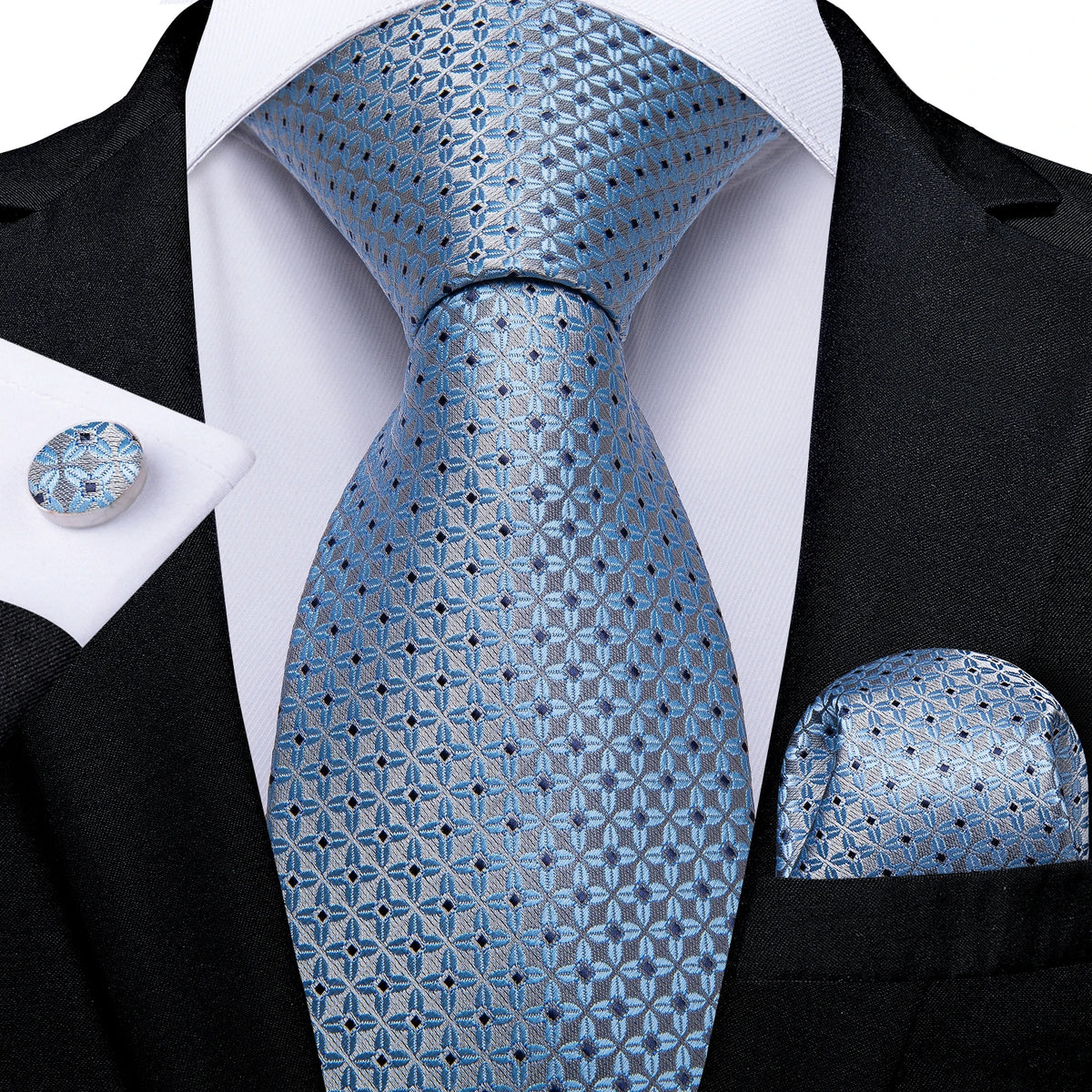 Coffret cravate homme à pois, pochette et boutons – CLEVI Paris