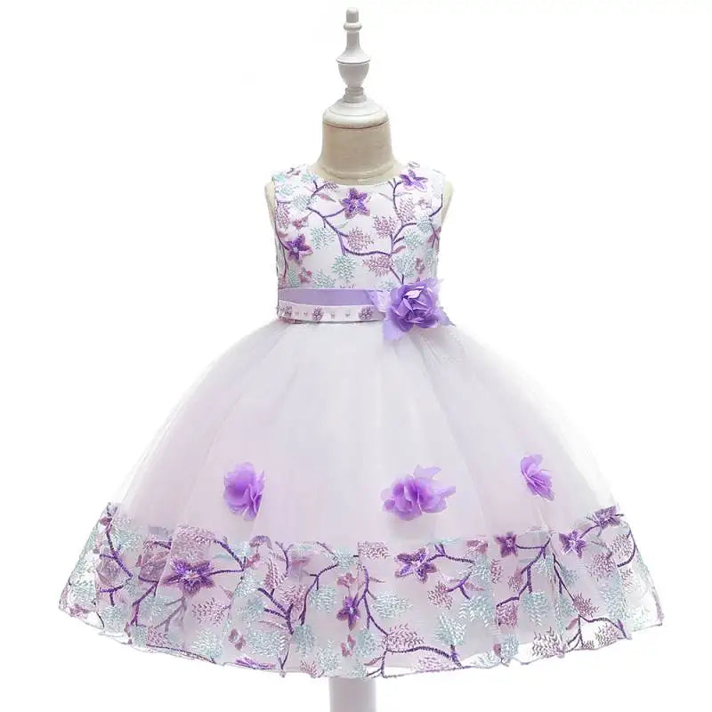 Robe fille à fleurs brodées sans manches – CLEVI Paris