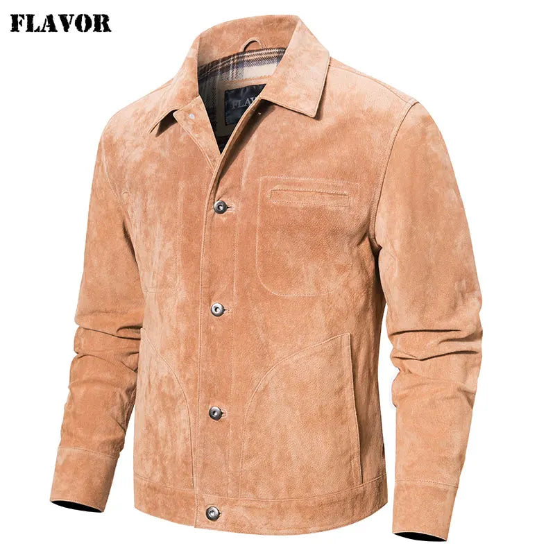Veste homme en cuir suédé à boutons – CLEVI Paris