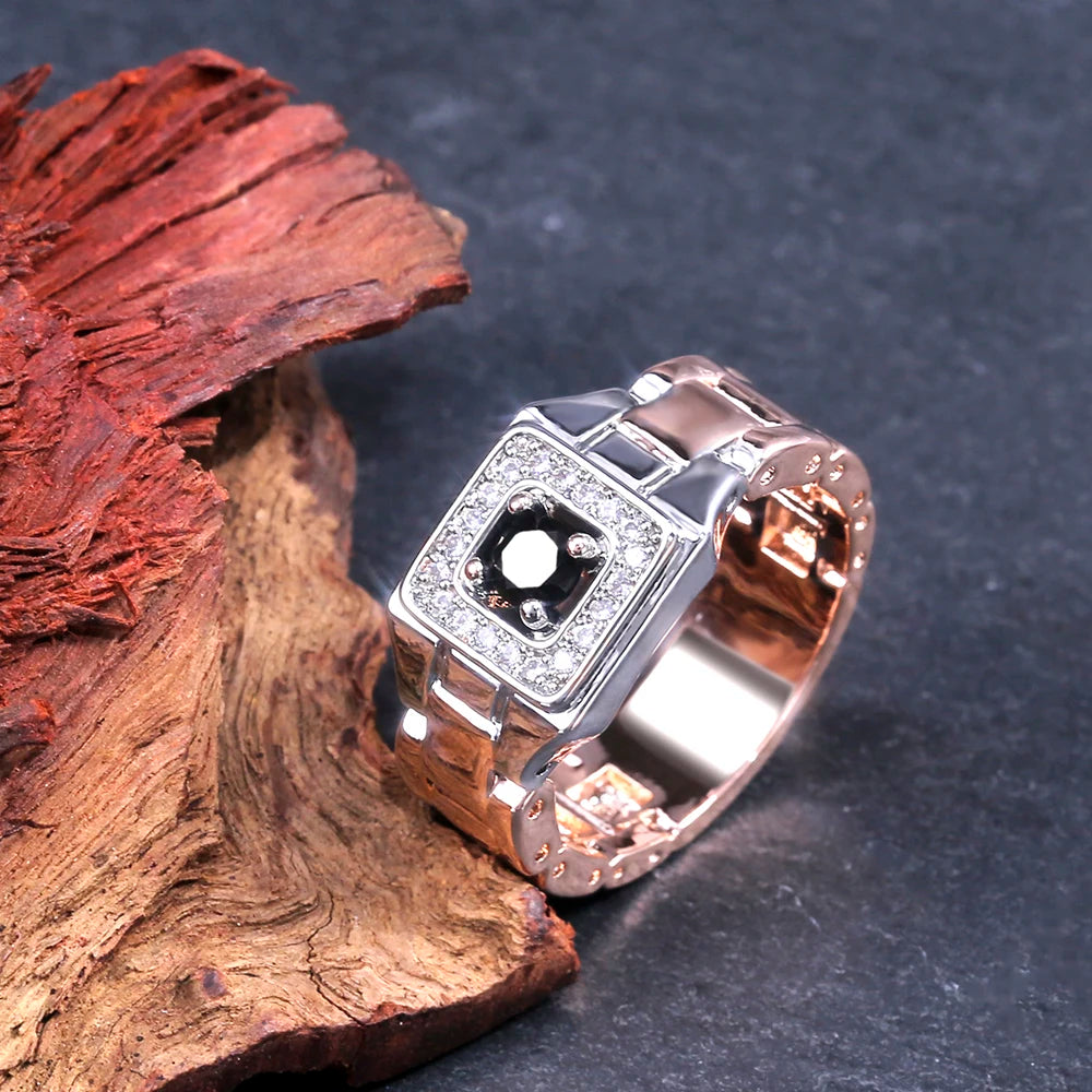 Bague Homme Bicolore en Laiton et Zircon Cubique – CLEVI Paris