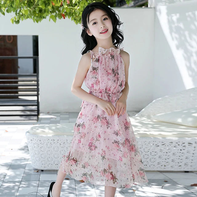 Robe fille bohème à fleurs sans manches – CLEVI Paris