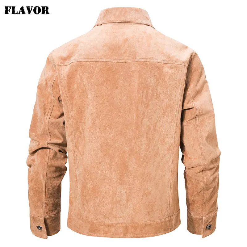 Veste homme en cuir suédé à boutons – CLEVI Paris