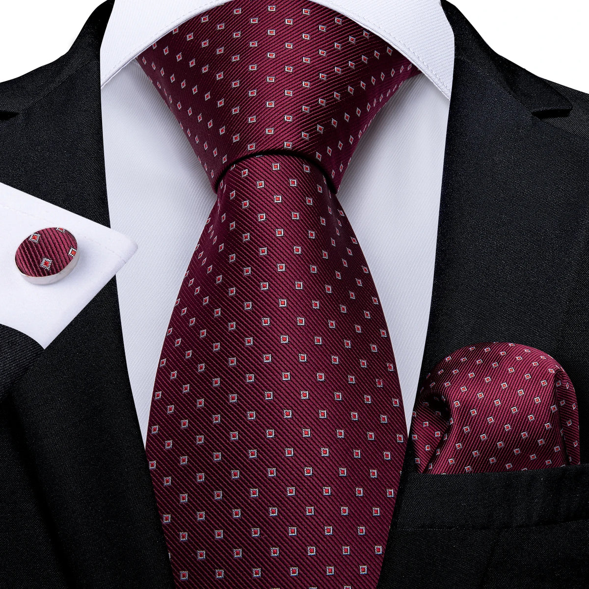 Coffret cravate homme à pois, pochette et boutons – CLEVI Paris
