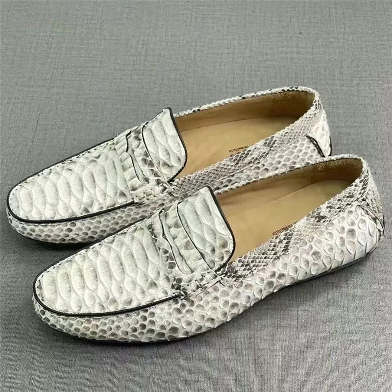 Mocassins Cuir Serpent Gris Homme Slip-On – CLEVI Paris
