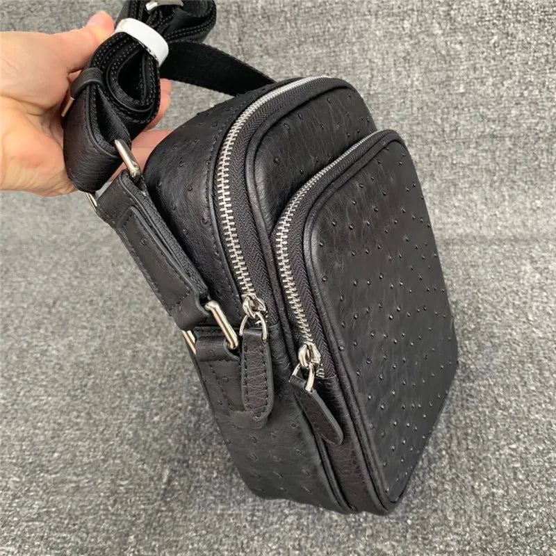 Sac Bandoulière Homme Peau d'Autruche Véritable Noir – CLEVI Paris
