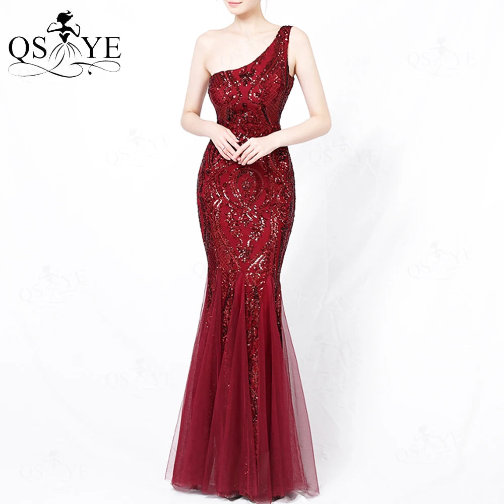 Robe de soirée sirène à paillettes une épaule – CLEVI Paris