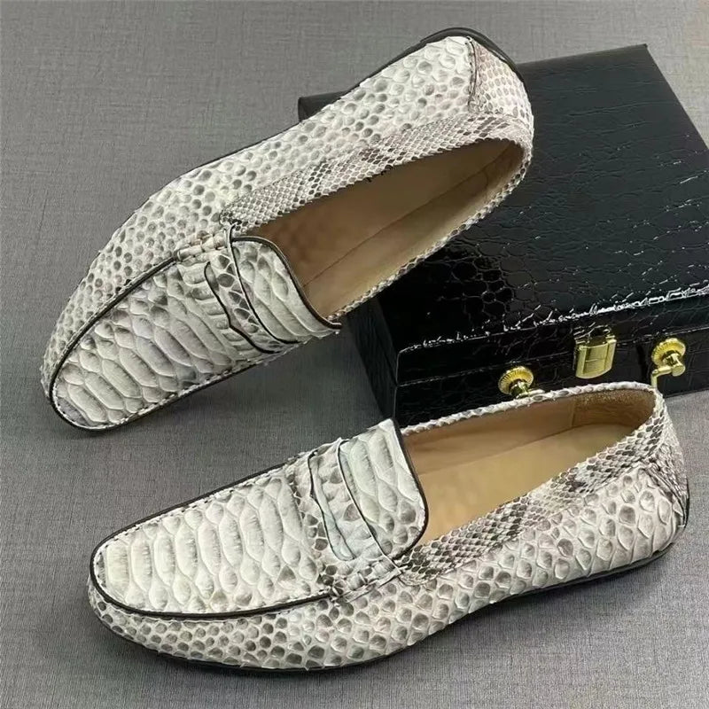 Mocassins Cuir Serpent Gris Homme Slip-On – CLEVI Paris