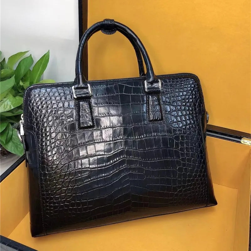 Mallette Zip Cuir Crocodile Homme Laptop 15" – CLEVI Paris