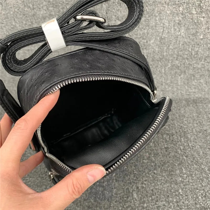 Sac Bandoulière Homme Peau d'Autruche Véritable Noir – CLEVI Paris