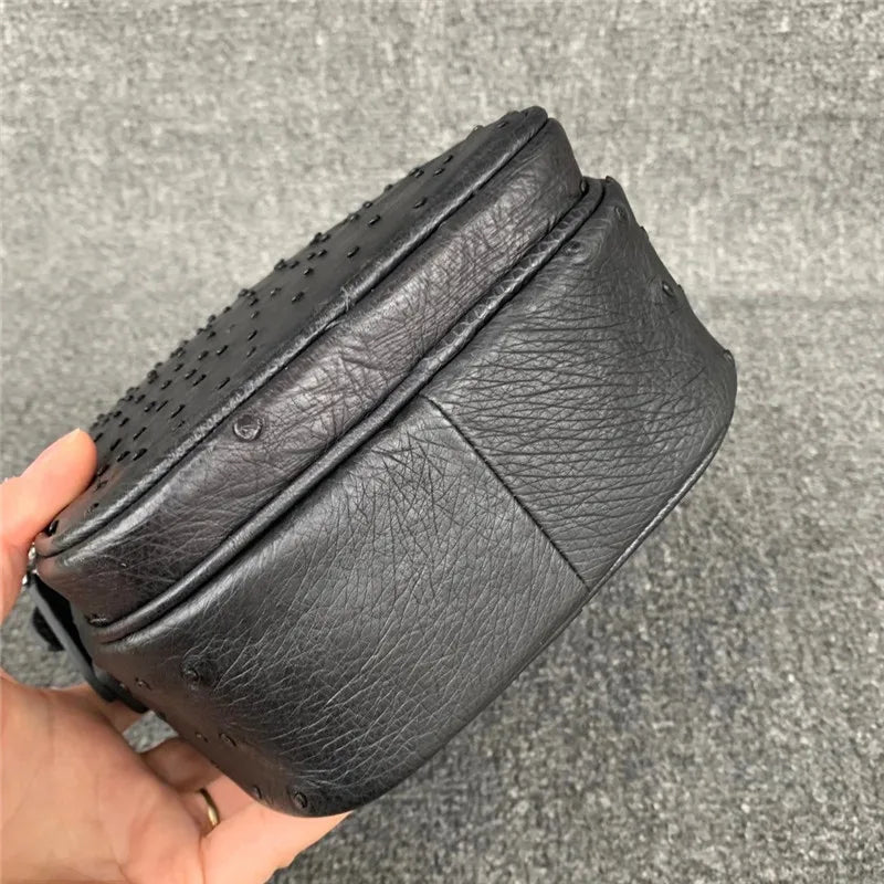 Sac Bandoulière Homme Peau d'Autruche Véritable Noir – CLEVI Paris