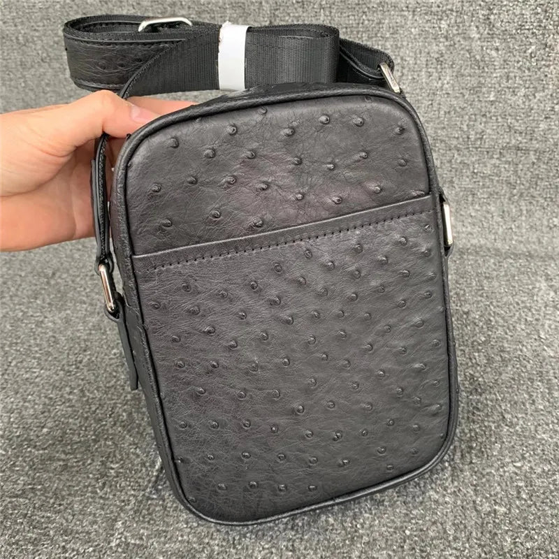 Sac Bandoulière Homme Peau d'Autruche Véritable Noir – CLEVI Paris