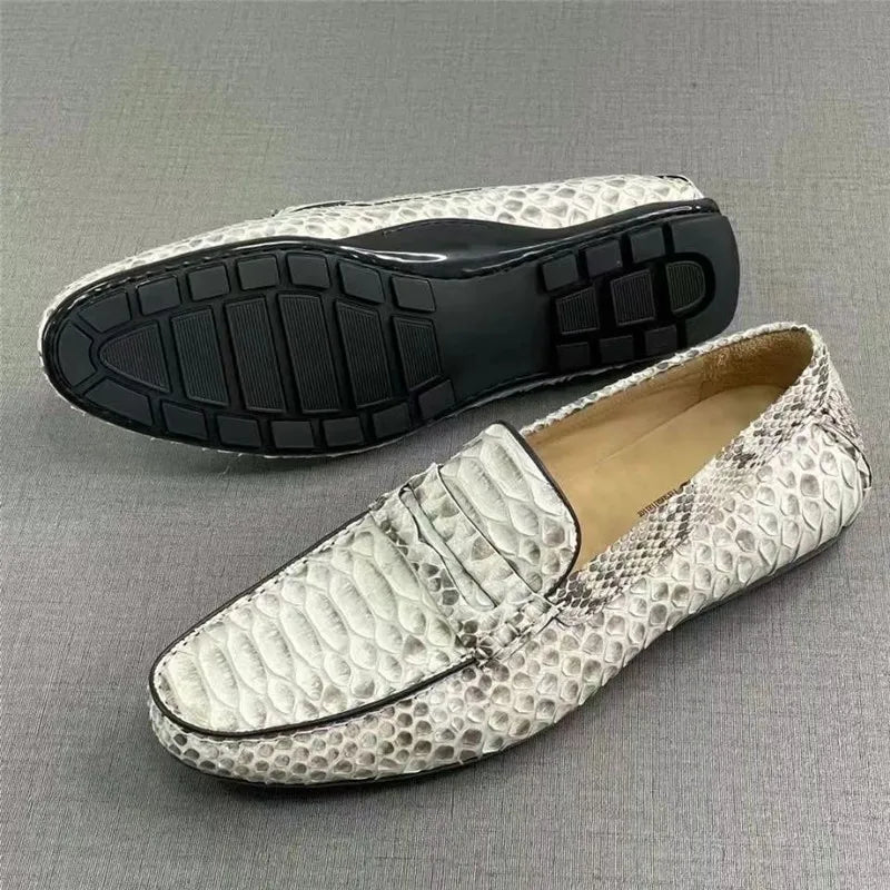 Mocassins Cuir Serpent Gris Homme Slip-On – CLEVI Paris