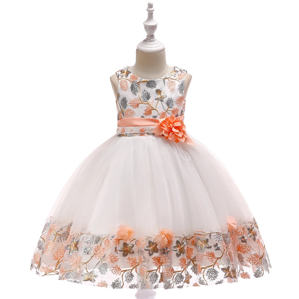 Robe fille à fleurs brodées sans manches – CLEVI Paris