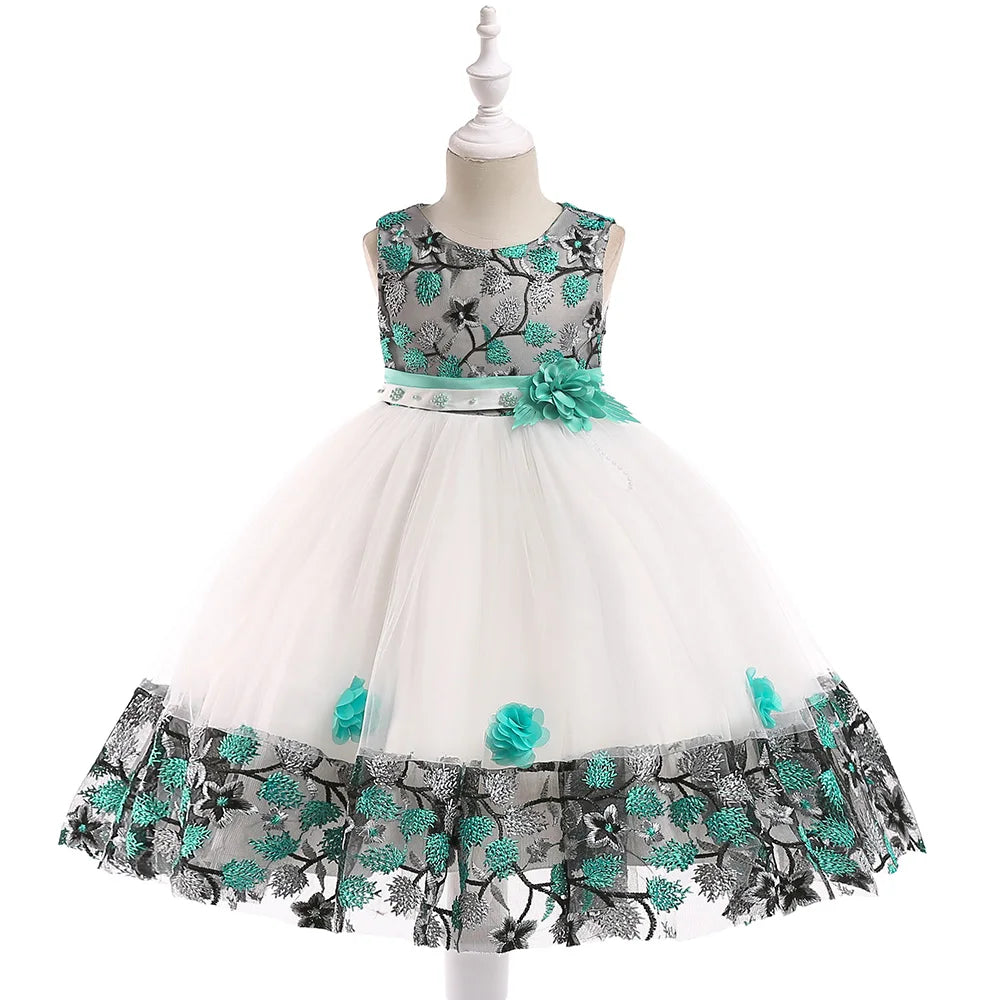 Robe fille à fleurs brodées sans manches – CLEVI Paris