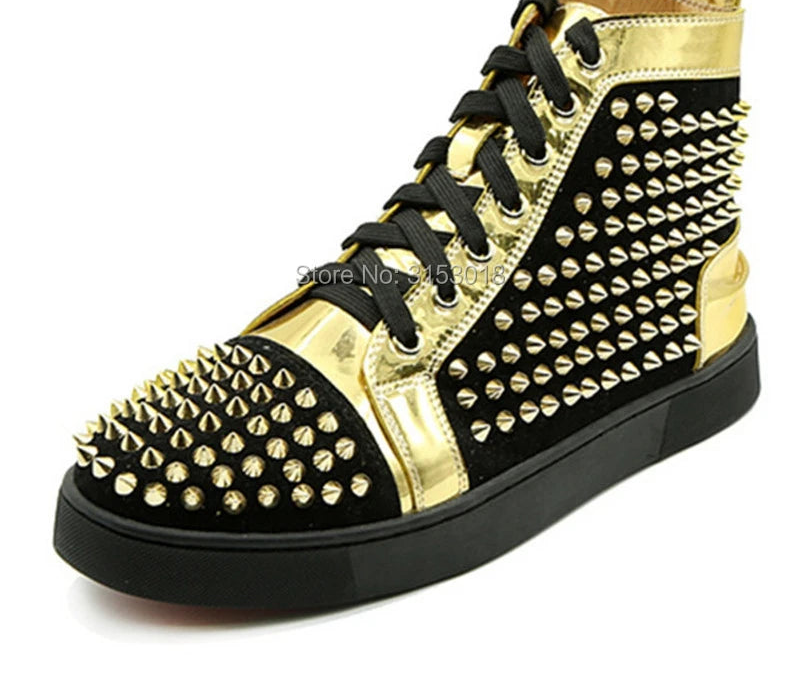 Sneakers Montantes Cuir Noir Blanc Or Rivets Homme – CLEVI Paris