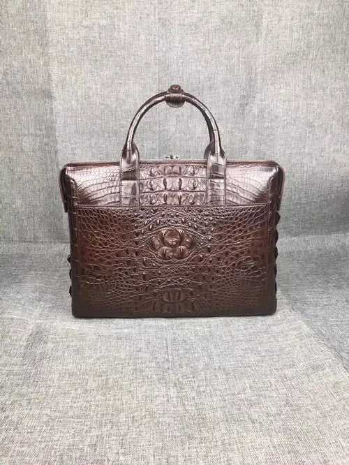 Mallette Cuir Crocodile Homme Laptop 14" Noir Marron – CLEVI Paris