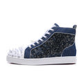 Sneakers Montantes Cuir Bleu Rivets Cristaux Homme – CLEVI Paris