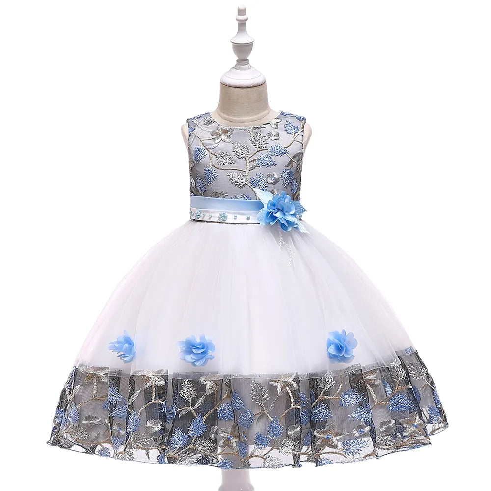 Robe fille à fleurs brodées sans manches – CLEVI Paris
