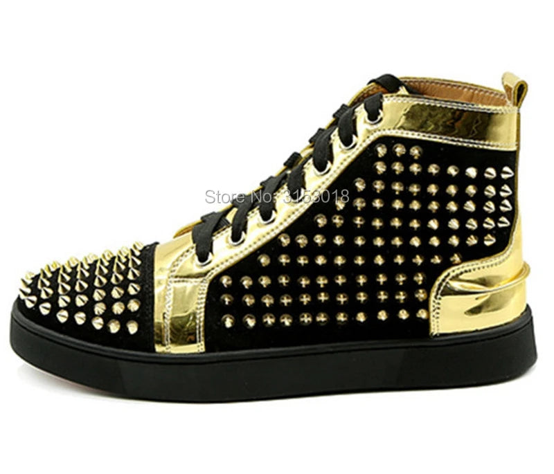 Sneakers Montantes Cuir Noir Blanc Or Rivets Homme – CLEVI Paris