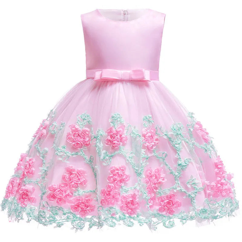 Robe de fête fille brodée sans manches – CLEVI Paris