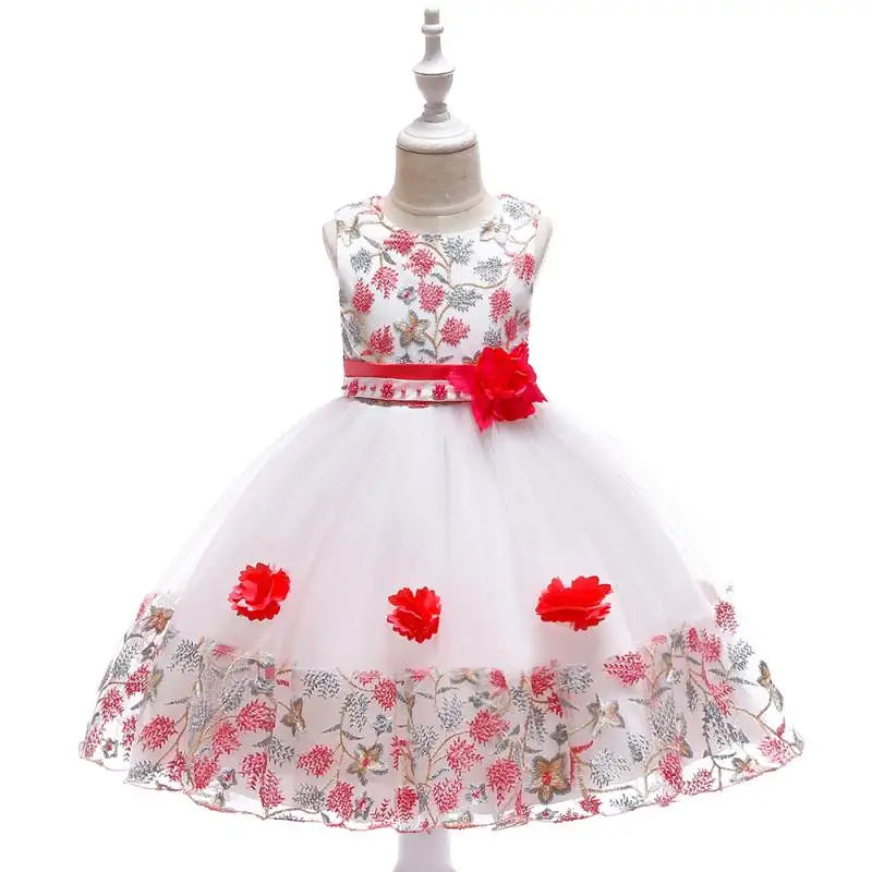 Robe fille à fleurs brodées sans manches – CLEVI Paris