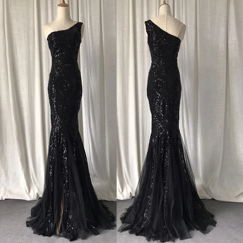 Robe de soirée sirène à paillettes une épaule – CLEVI Paris