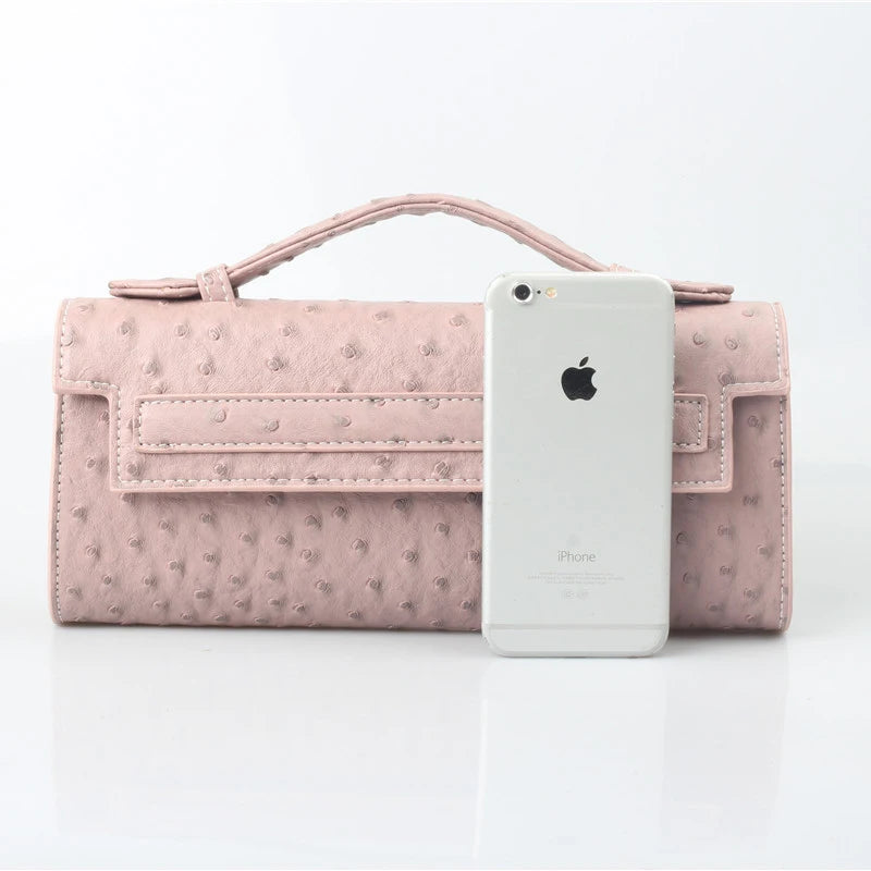 Pochette Femme Cuir PU Motif Autruche Tendance 27x12x5cm – CLEVI Paris
